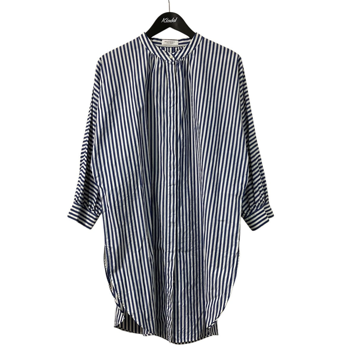 BEAUTY＆YOUTH スタンドカラーストライプロングシャツ1611-699-2227 古着・中古-1枚目のアイテム画像