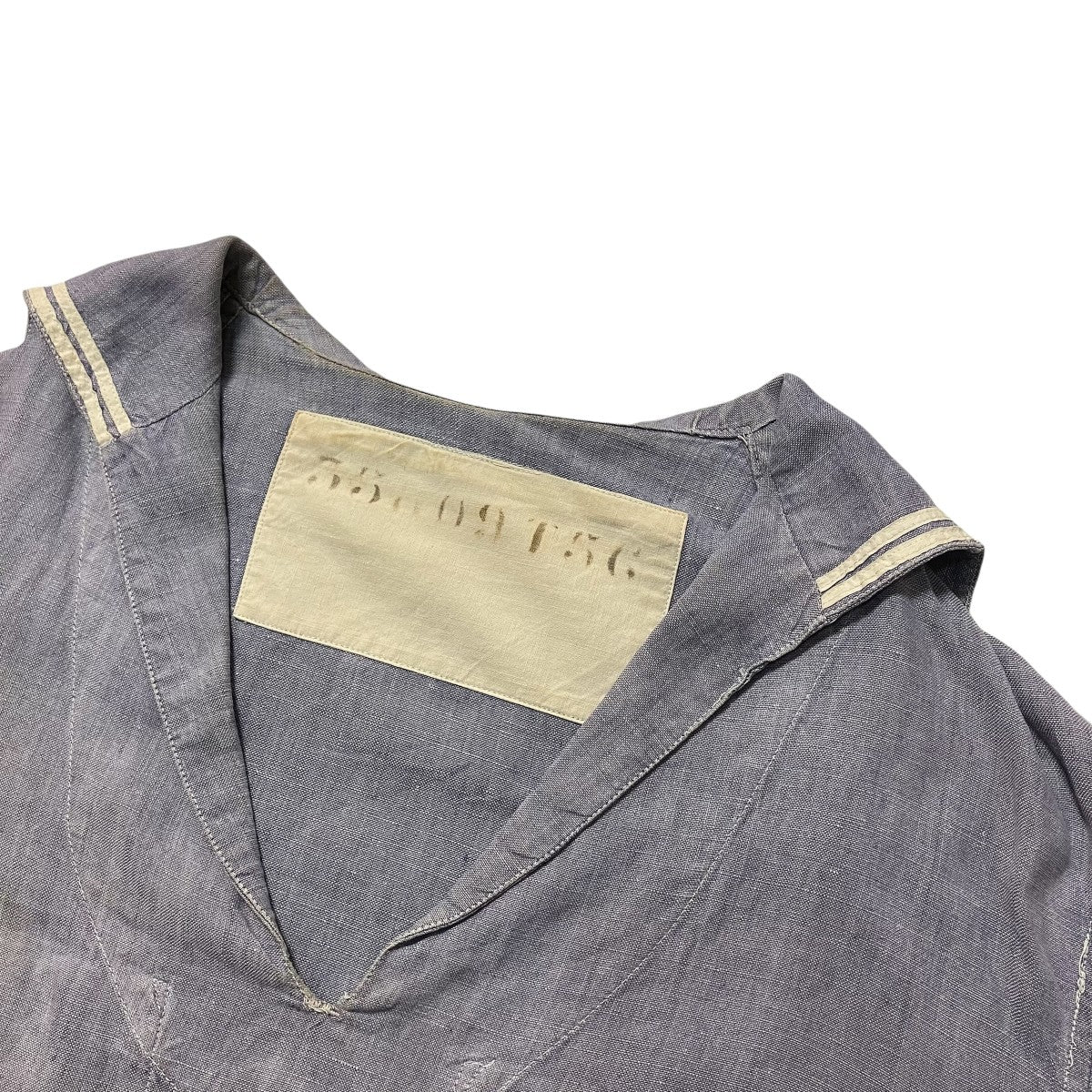 40-50s french navy linen sailor長袖シャツ