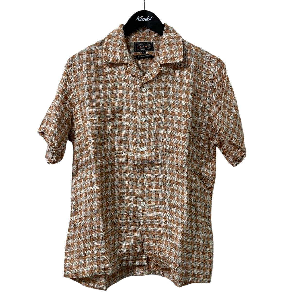 Open Collar Panama Plaid Linen半袖リネンチェックシャツ38 01 0179 139