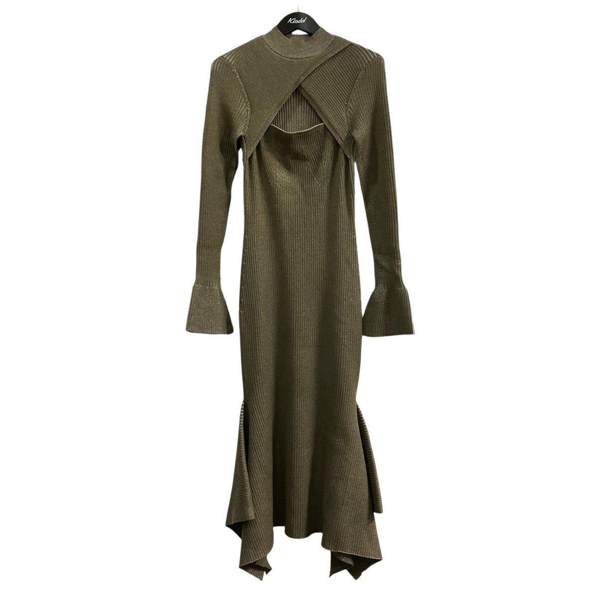 3．1 phillip lim RIBBED CROSS OVER MIDI DRESSニットワンピースF221 7617BCL 古着・中古-1枚目のアイテム画像