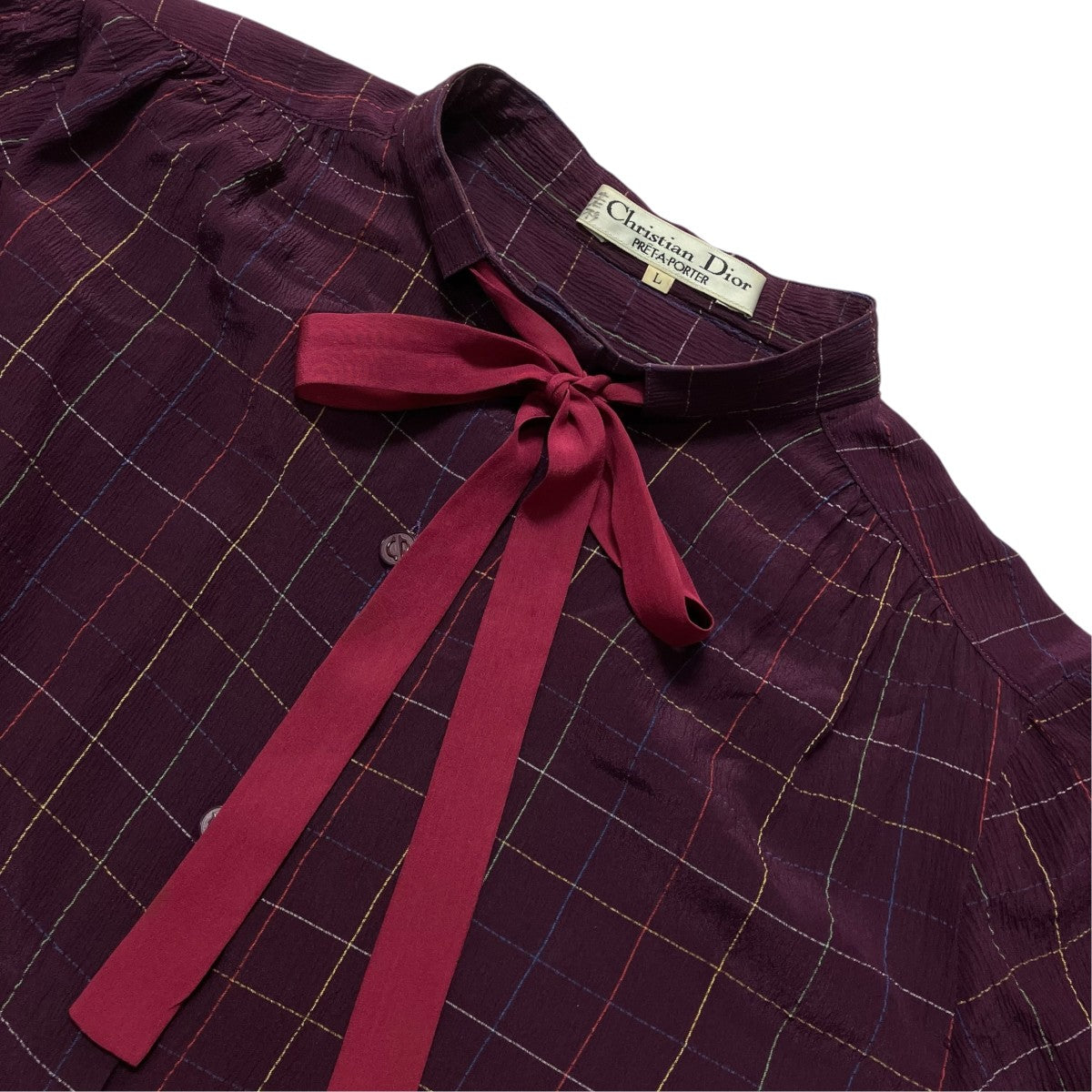 Christian Dior シルクリボンシャツ 古着・中古-3枚目のアイテム画像
