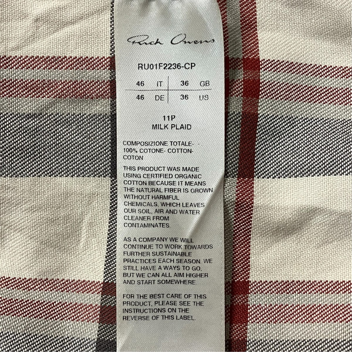 RICK OWENS チェックフランネルシャツ シャツジャケット RU01F2236-CP 古着・中古-6枚目のアイテム画像