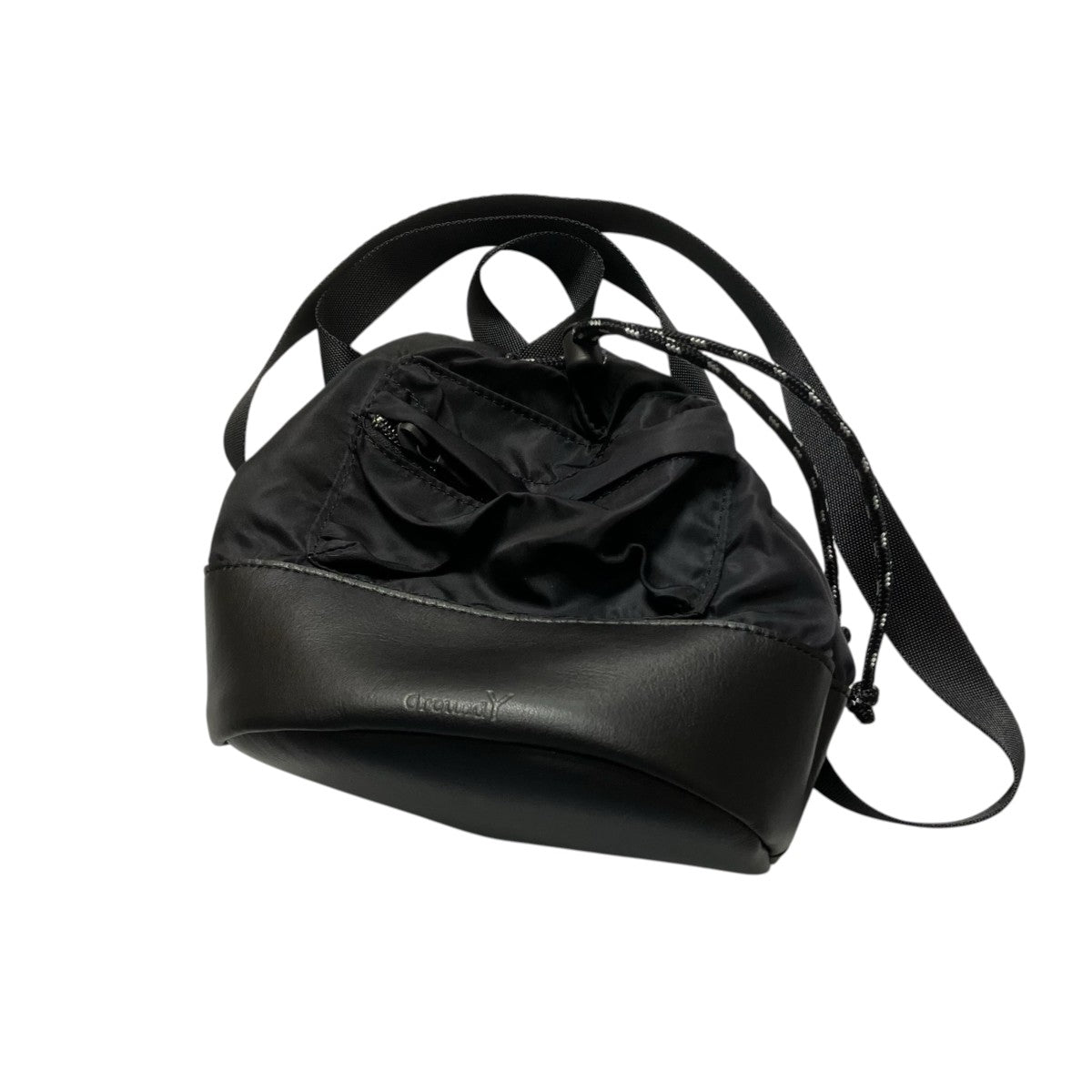 GROUND Y WRINKLED NYLON 2 WAY POUCHレザーナイロンショルダーバッグ 古着・中古-1枚目のアイテム画像