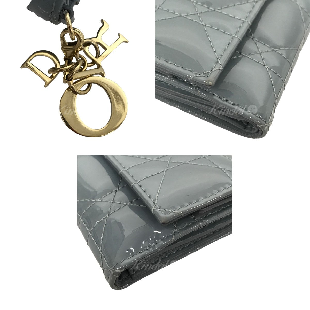 Dior(ディオール) LADY DIOR ロータスウォレット 三つ折り財布 カナージュ パテントカーフスキン