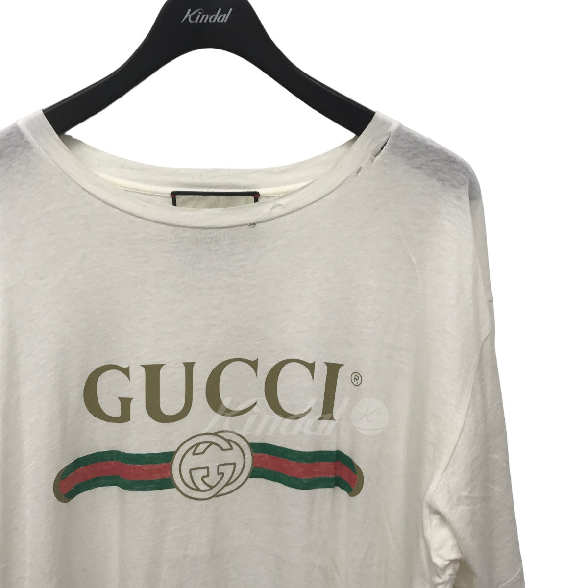 GUCCI(グッチ) ダメージ加工 オーバーサイズロゴプリントTシャツ 457095