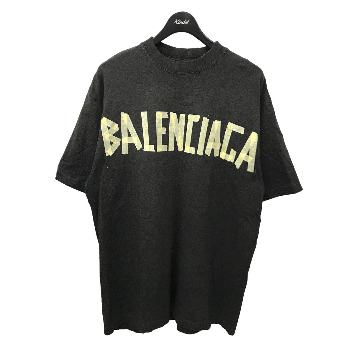 BALENCIAGA 23SS ユーズド加工 テープロゴ Tシャツ 739784 の古着・中古アイテム