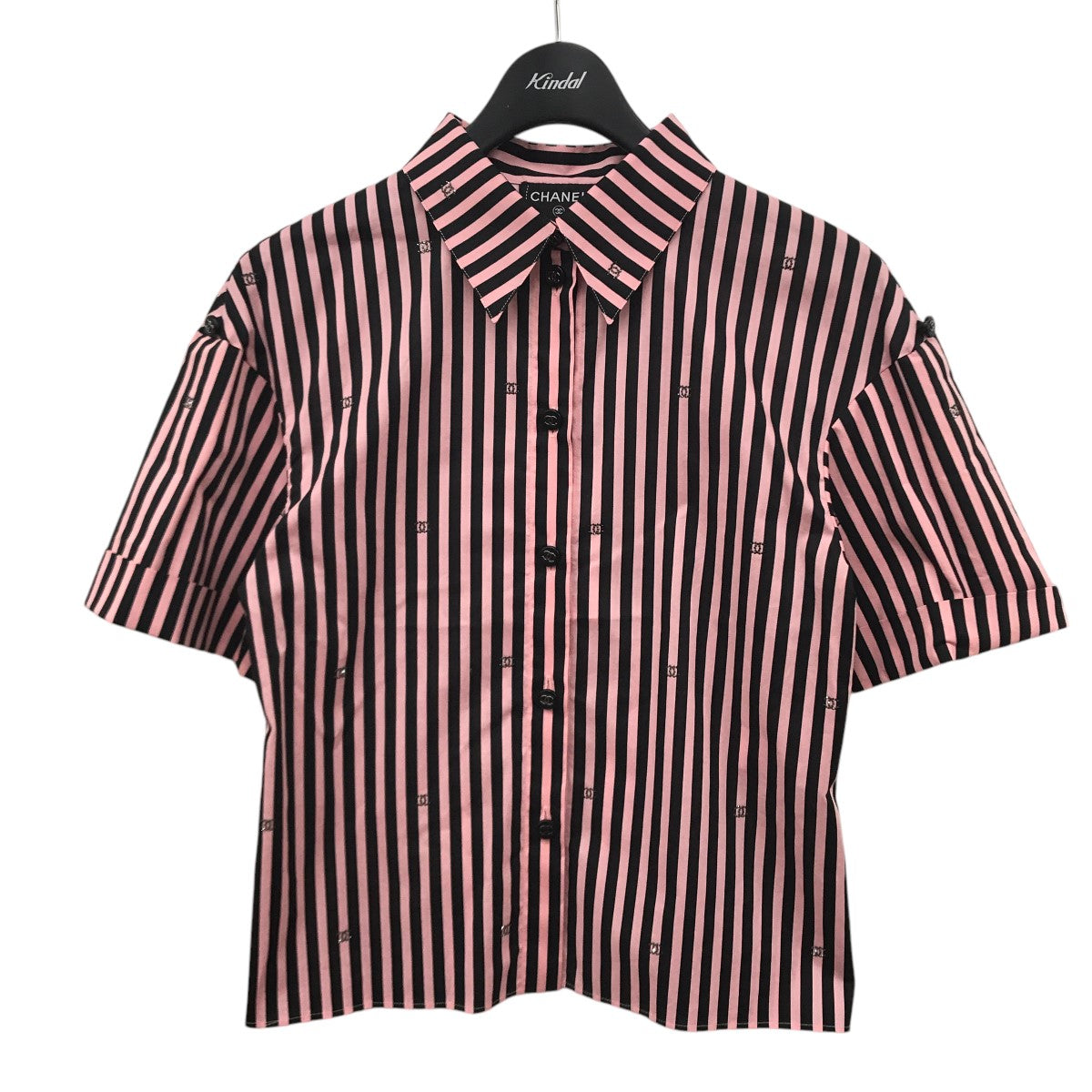 CHANEL ココマーク ストレッチ ポプリン ブラウスストライプ半袖シャツP76220V68306 古着・中古-1枚目のアイテム画像