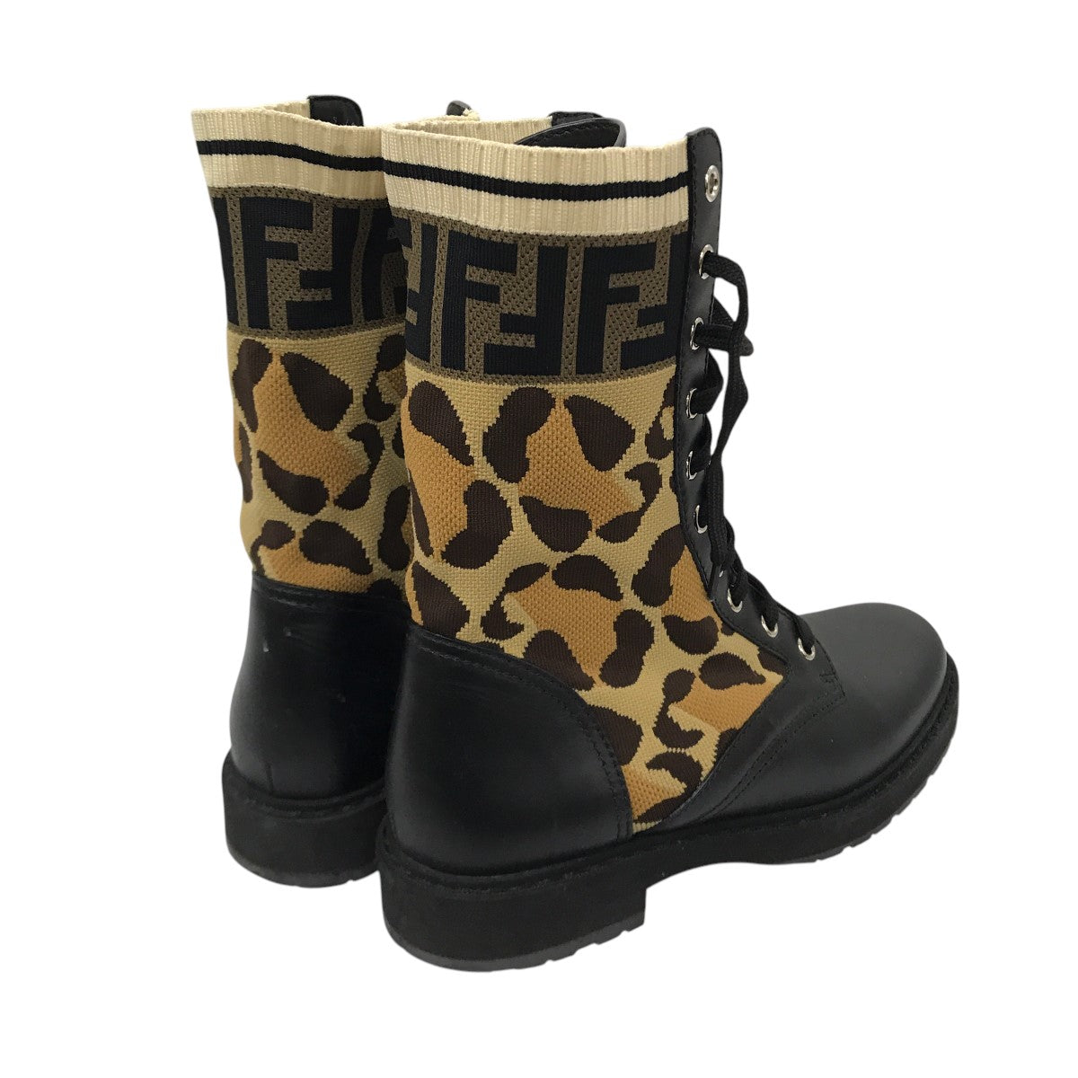 FENDI(フェンディ) Rockokoレオパードバイカーブーツ ブラック