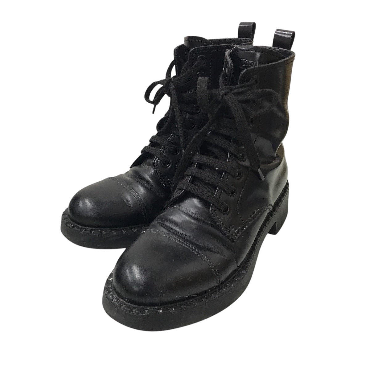 PRADA ブラッシュレースアップサイドジップレザーブーツ3lkk-1x857m 古着・中古-1枚目のアイテム画像