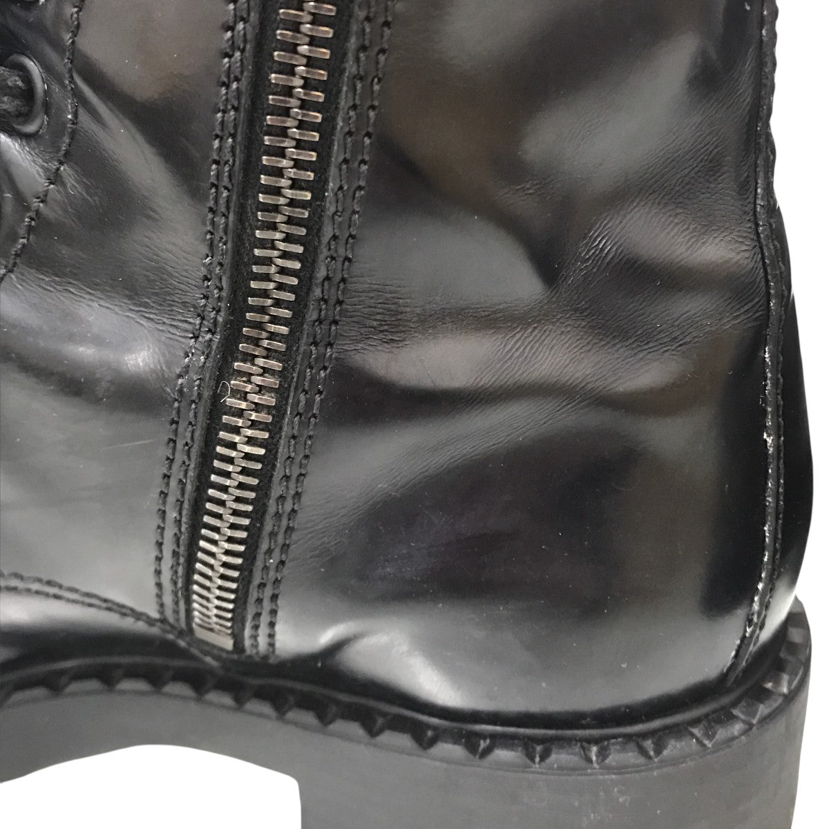 PRADA(プラダ) ブラッシュレースアップサイドジップレザーブーツ3lkk