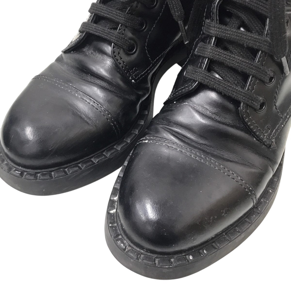 PRADA(プラダ) ブラッシュレースアップサイドジップレザーブーツ3lkk