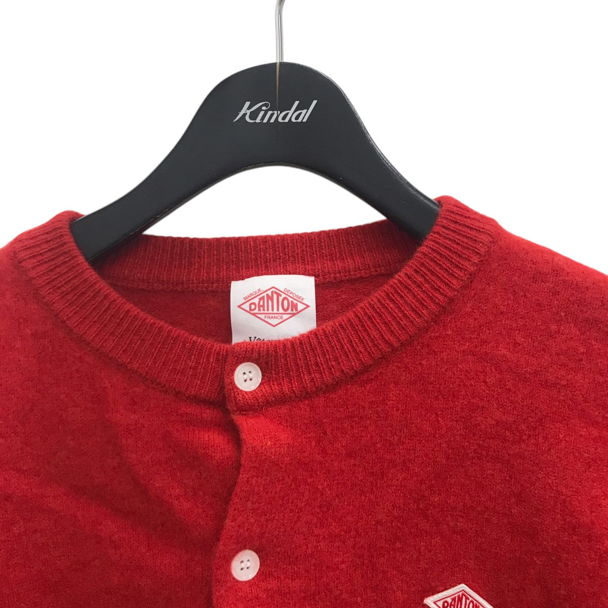 DANTON レッド カーディガン DANTON/ダントン] ワンポイントロゴ クルーネックニット