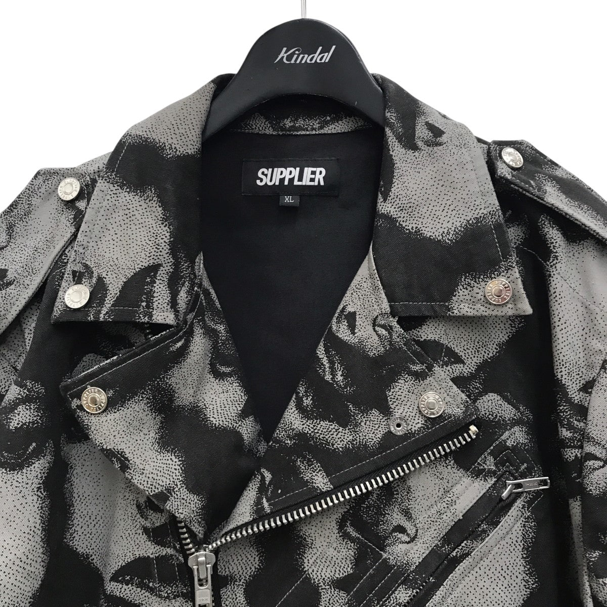 ☆DENIM&SUPPLYデニムアンドサプライ☆ライダースジャケット☆サイズXS SUPPLIER(サプライヤー) Face Denim Riders Jacket総柄