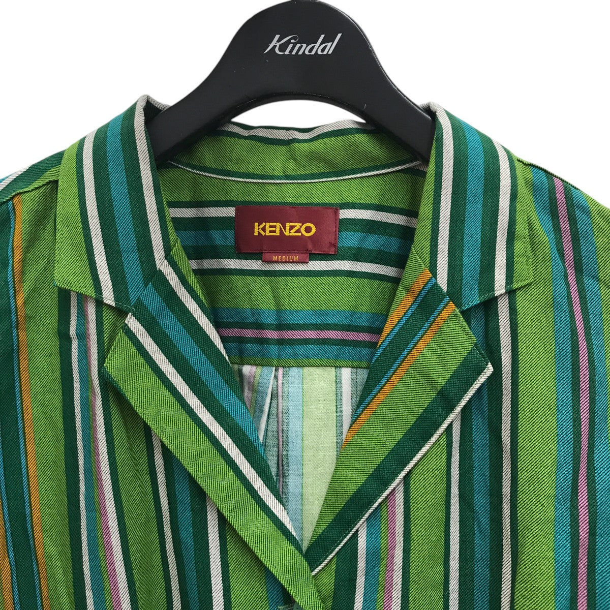 衝撃特価 KENZO(ケンゾー) ストライプシャツワンピース M サイズ グリーン ワンピース