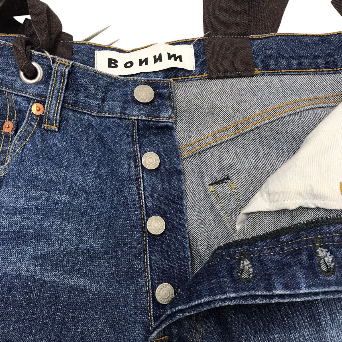 Bonum(ボナム) デニムワイドサロペット インディゴ サイズ 表記