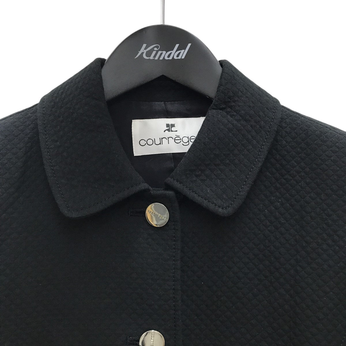 courreges レトロ ブラックモード古着 パール装飾 ノーカラージャケット PICCIN PERLA ジャケット ノーカラージャケット パールボタン