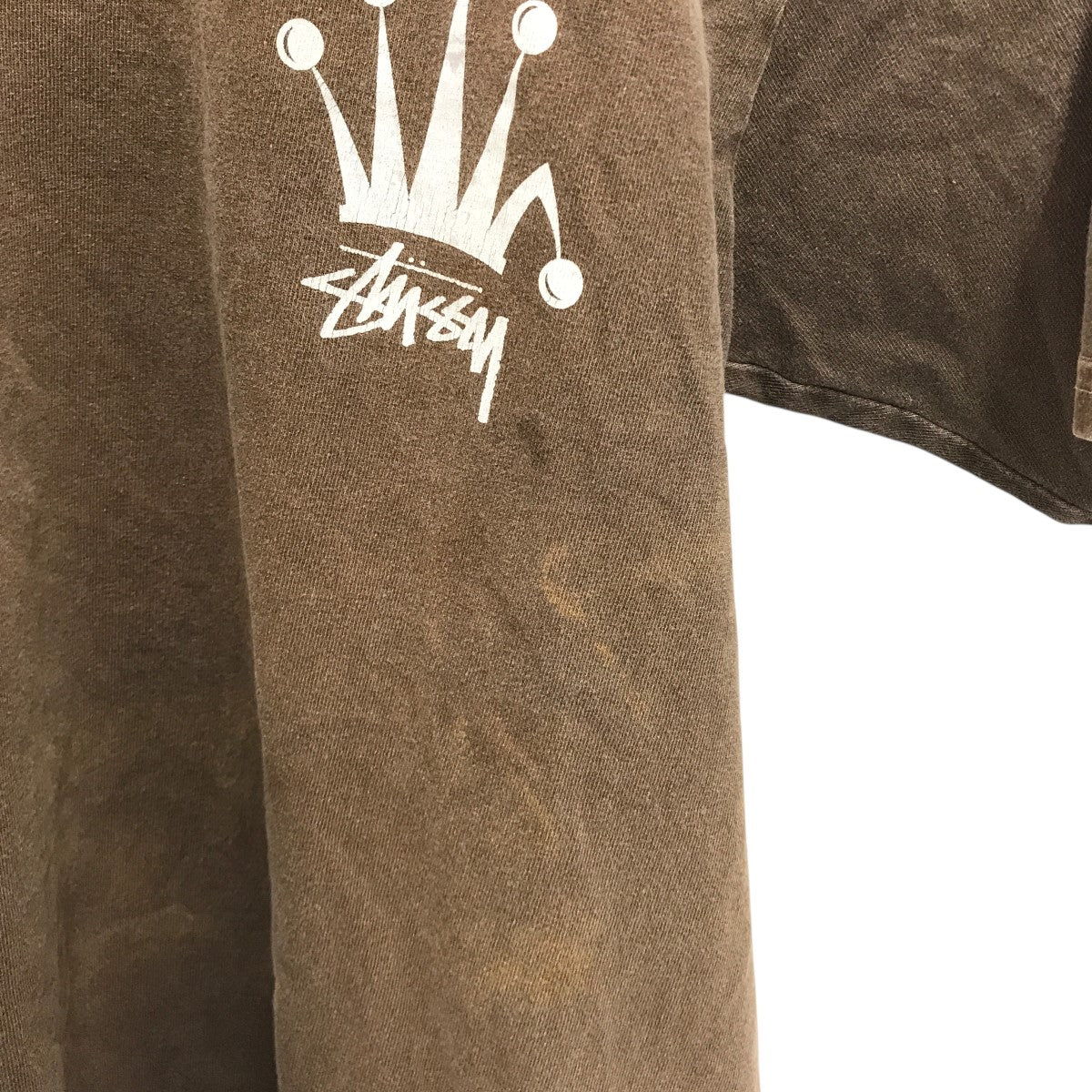 00S STUSSY クラウンTシャツ ブラウン XL stussy(ステューシー) クラウンロゴプリントTシャツ ブラウン
