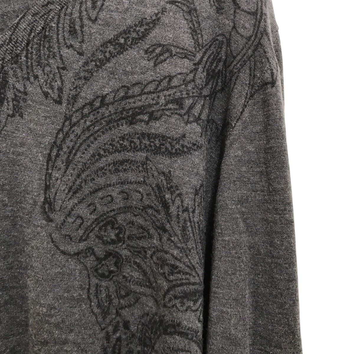 ETRO ペイズリー柄　カシミヤ　ニット　長袖　vネックレス　レディース　日本 ETRO(エトロ) カシミヤ混 ペイズリーVネックニット グレー
