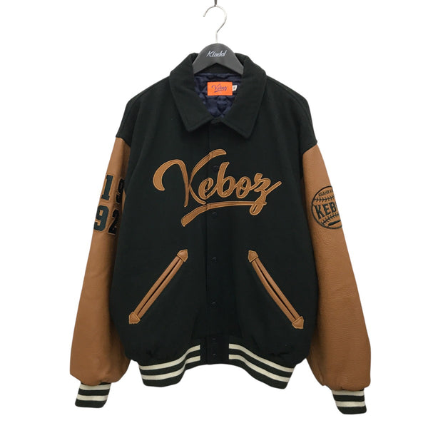 ウェア KEBOZ MELTON&LEATHER VARSITYJACKET(BLACK KEBOZ(ケボズ) MELTON＆LEATHER VARSITY JACKETスタジャン グリーン