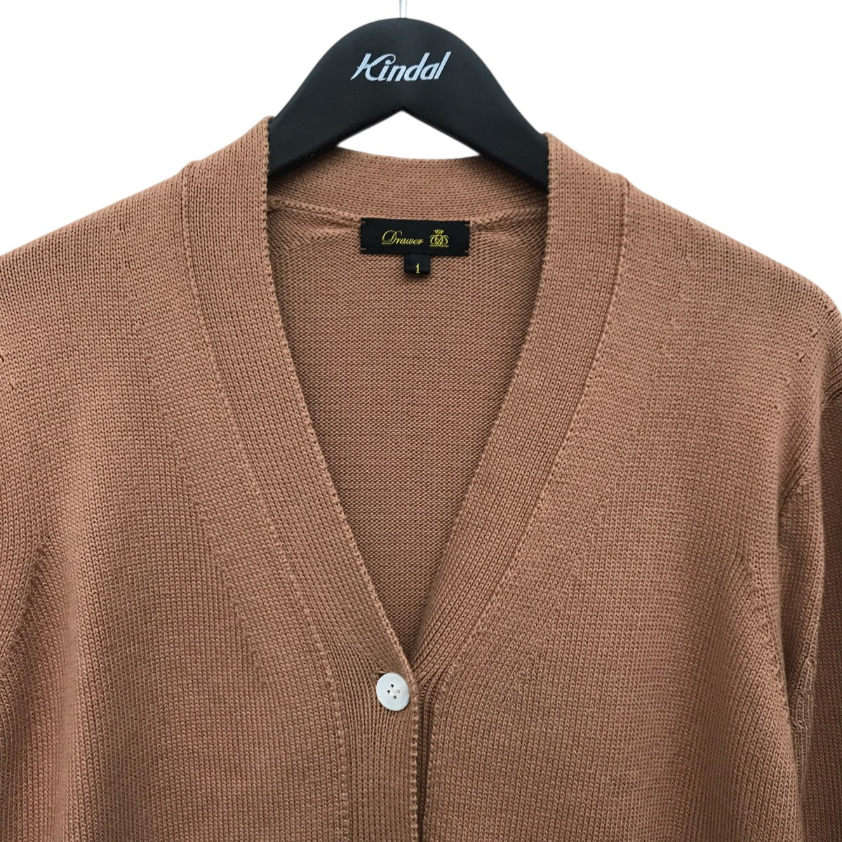 美品✨ ドゥロワー 7Gコットン天竺Vネック カーディガン S ロゴマーク Drawer(ドゥロワー) 7Gコットン天竺Vネックカーディガン6515-199-0428