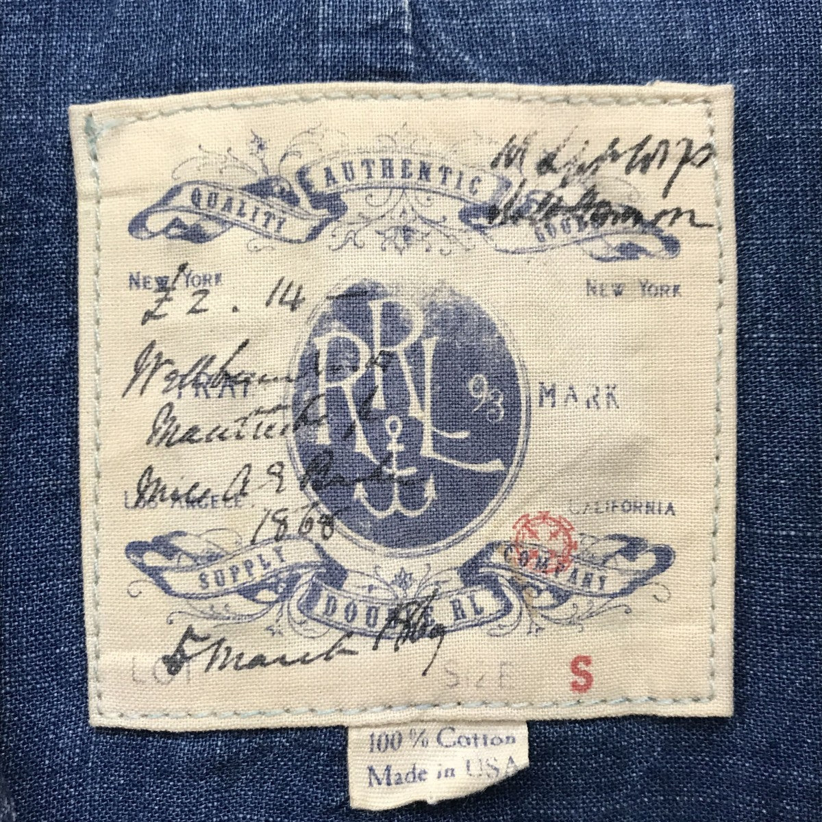 RRL(ダブルアールエル) ショールカラーデニムコート インディゴ サイズ