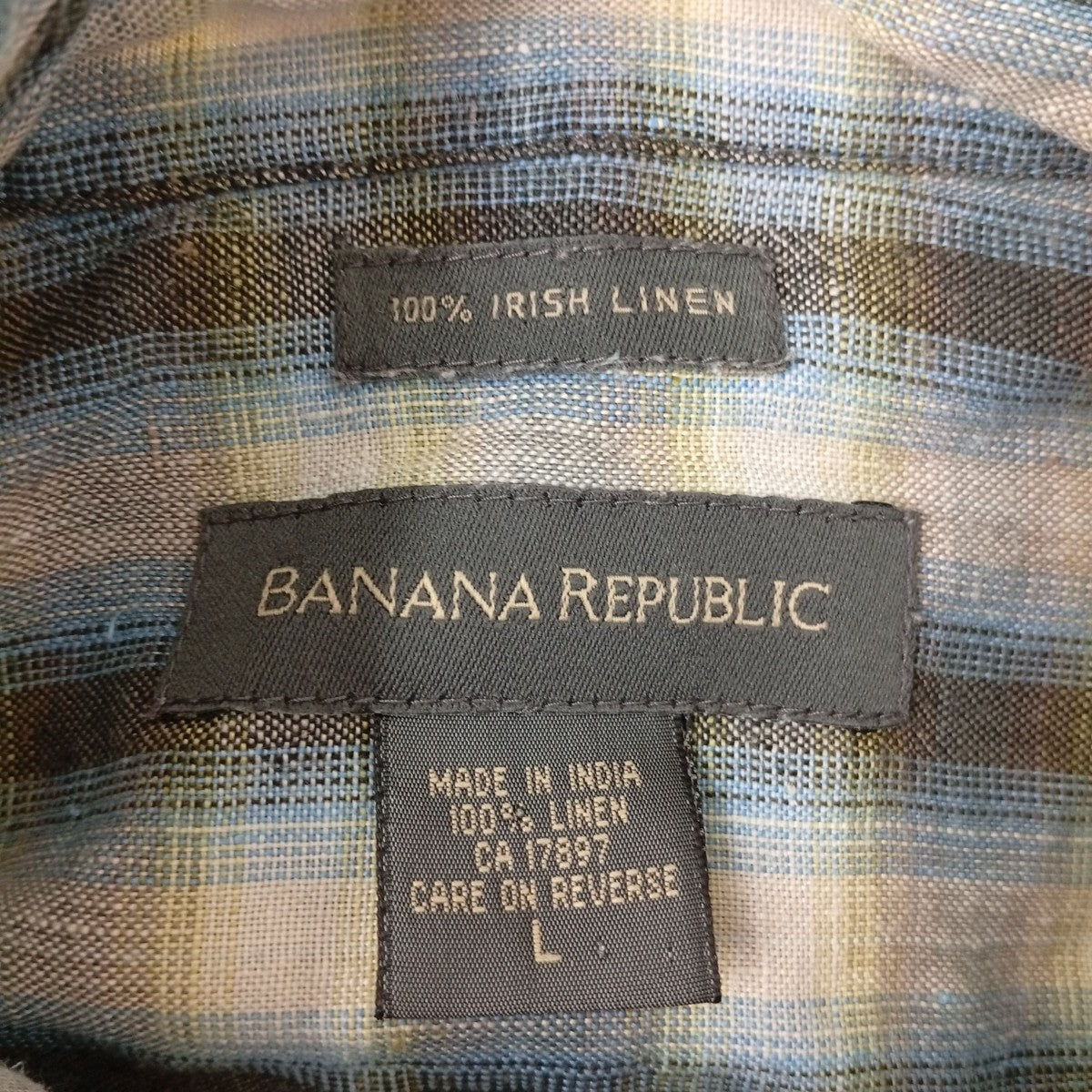 BANANA REPUBLIC リネンオンブレチェックシャツ 古着・中古-3枚目のアイテム画像