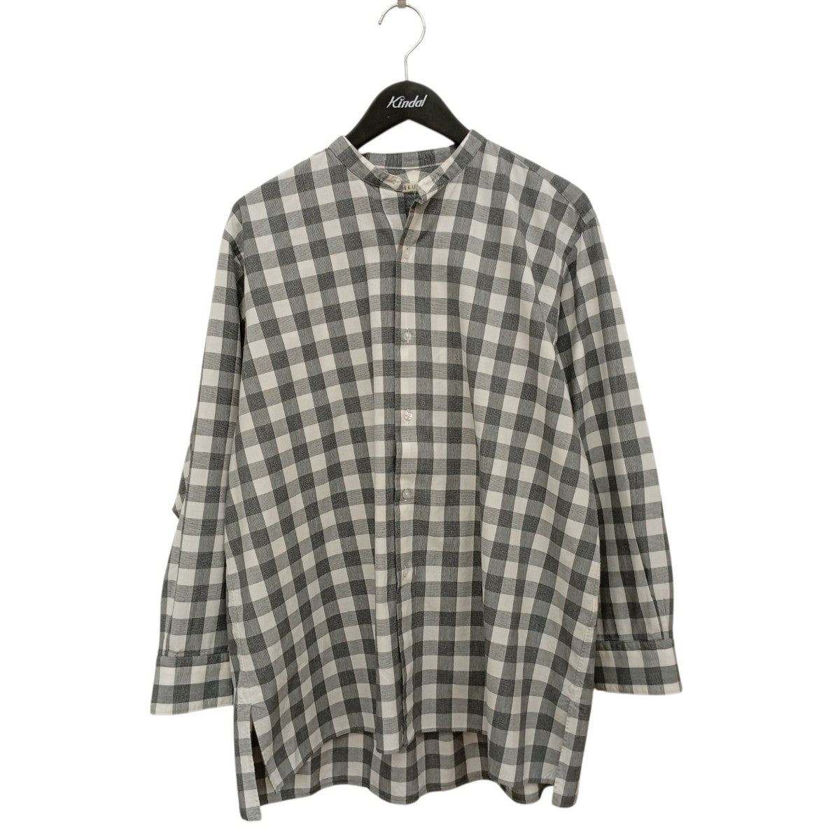 HEUGN MORISS コットンブロックチェックバンドカラーチェックノーカラーシャツSHIRT 076 古着・中古-1枚目のアイテム画像