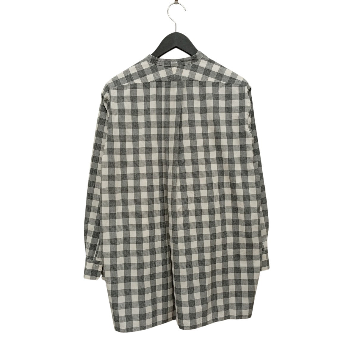 HEUGN MORISS コットンブロックチェックバンドカラーチェックノーカラーシャツSHIRT 076 古着・中古-2枚目のアイテム画像