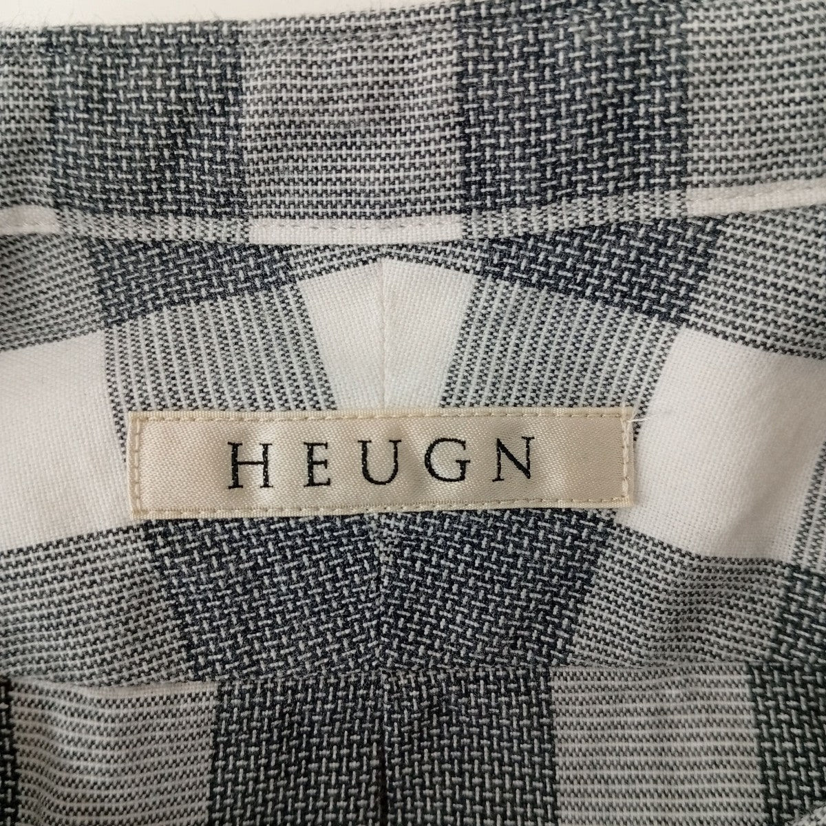 HEUGN MORISS コットンブロックチェックバンドカラーチェックノーカラーシャツSHIRT 076 古着・中古-3枚目のアイテム画像