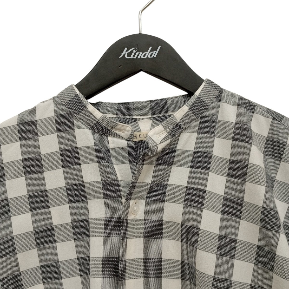 HEUGN MORISS コットンブロックチェックバンドカラーチェックノーカラーシャツSHIRT 076 古着・中古-5枚目のアイテム画像
