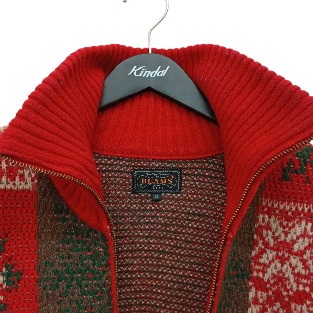 BEAMS Zip Cardigan Double Jacquard Patchwork Like Patternニットジャケット38-15-0207-156 古着・中古-10枚目のアイテム画像