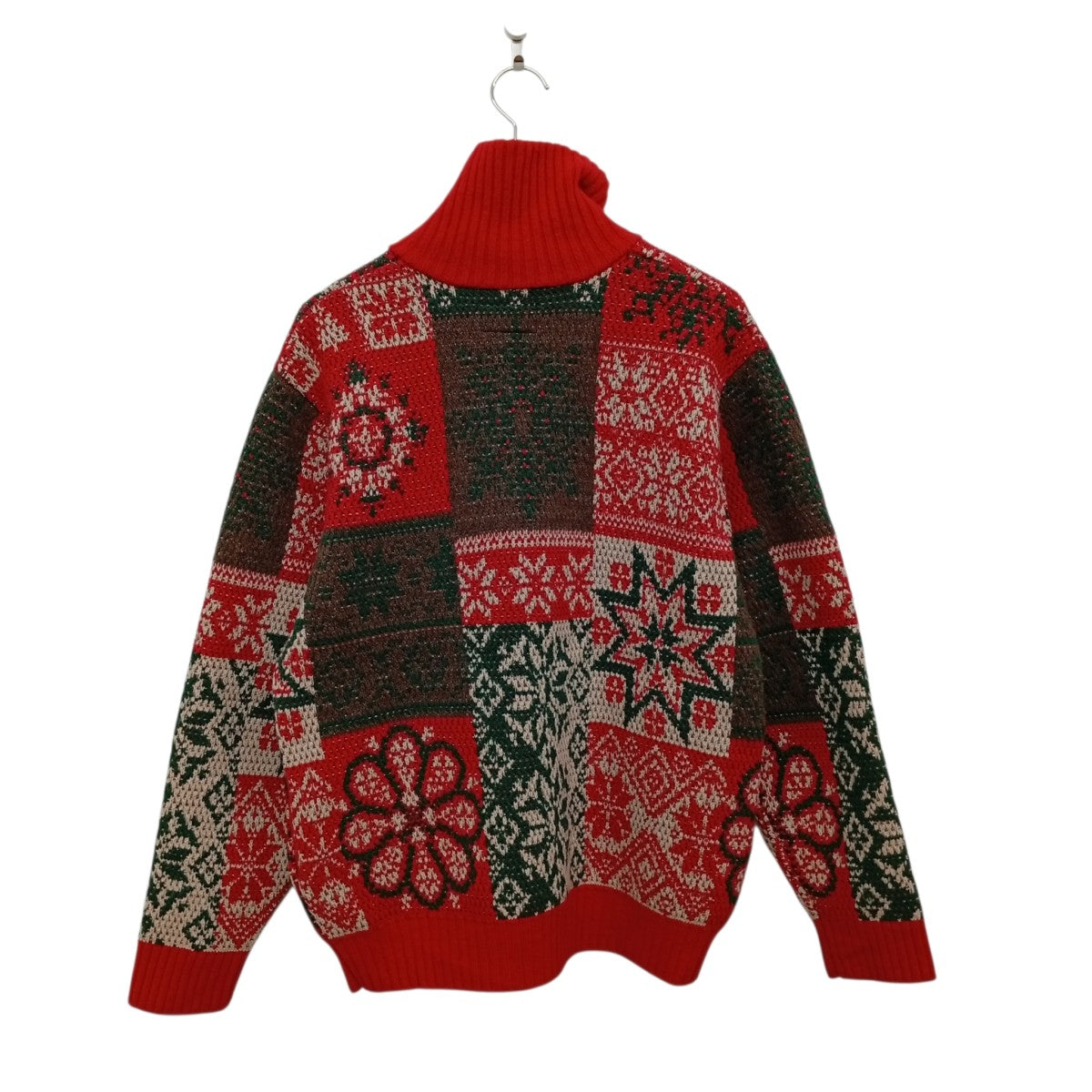 BEAMS Zip Cardigan Double Jacquard Patchwork Like Patternニットジャケット38-15-0207-156 古着・中古-2枚目のアイテム画像