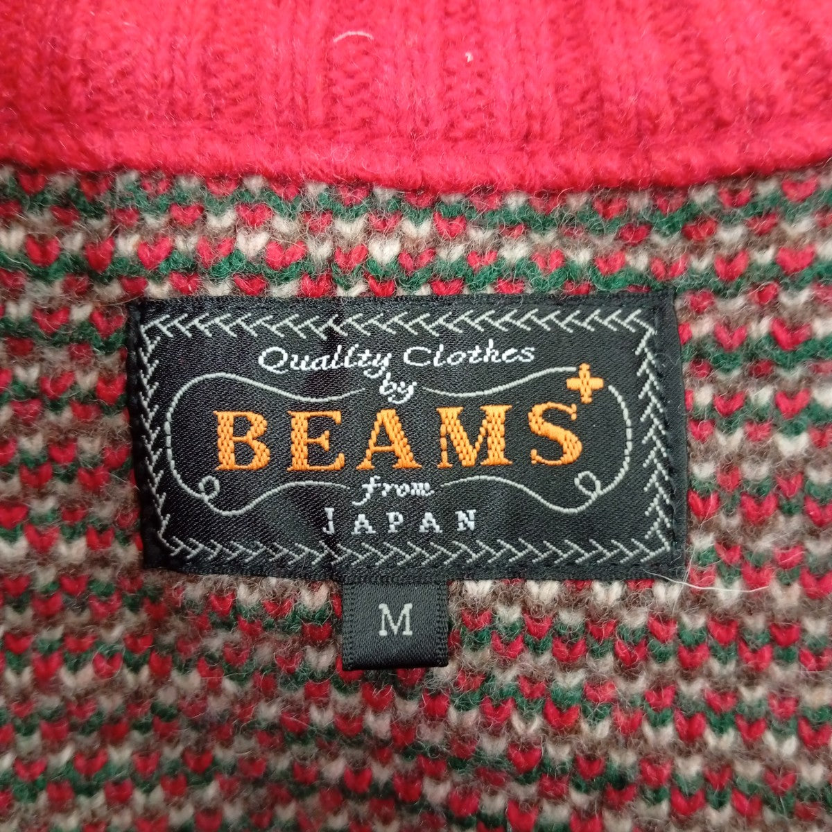 BEAMS Zip Cardigan Double Jacquard Patchwork Like Patternニットジャケット38-15-0207-156 古着・中古-4枚目のアイテム画像