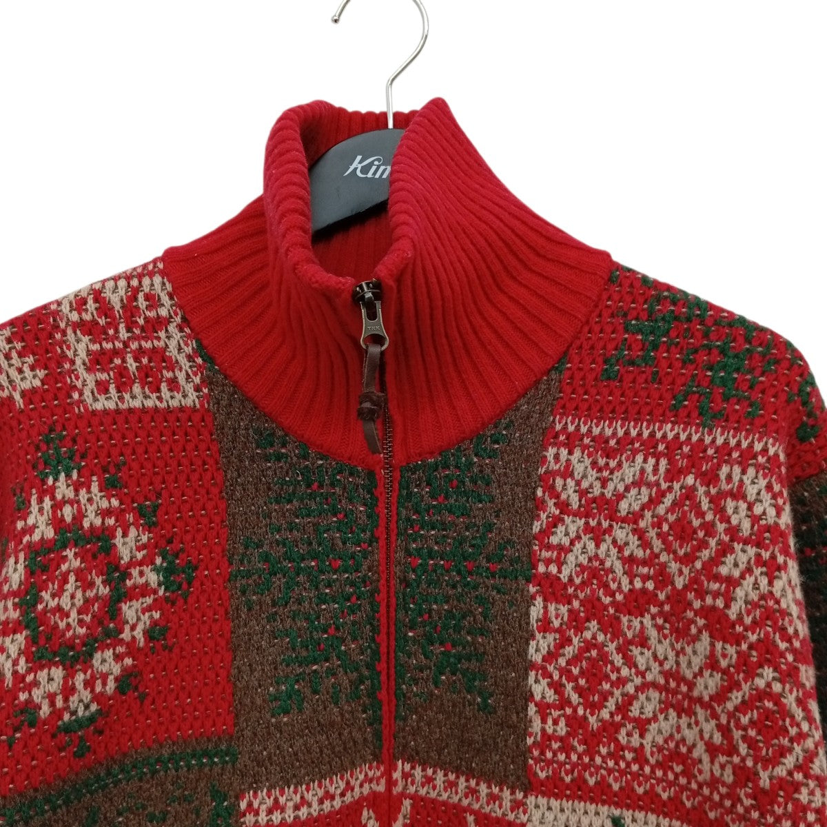 BEAMS Zip Cardigan Double Jacquard Patchwork Like Patternニットジャケット38-15-0207-156 古着・中古-8枚目のアイテム画像