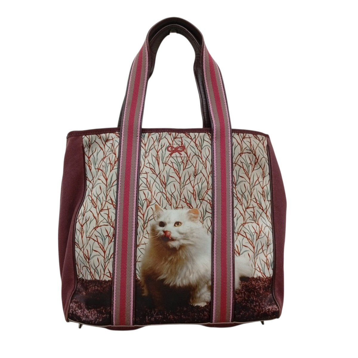 ANYA HINDMARCH 猫柄ハンドバッグ 古着・中古-2枚目のアイテム画像