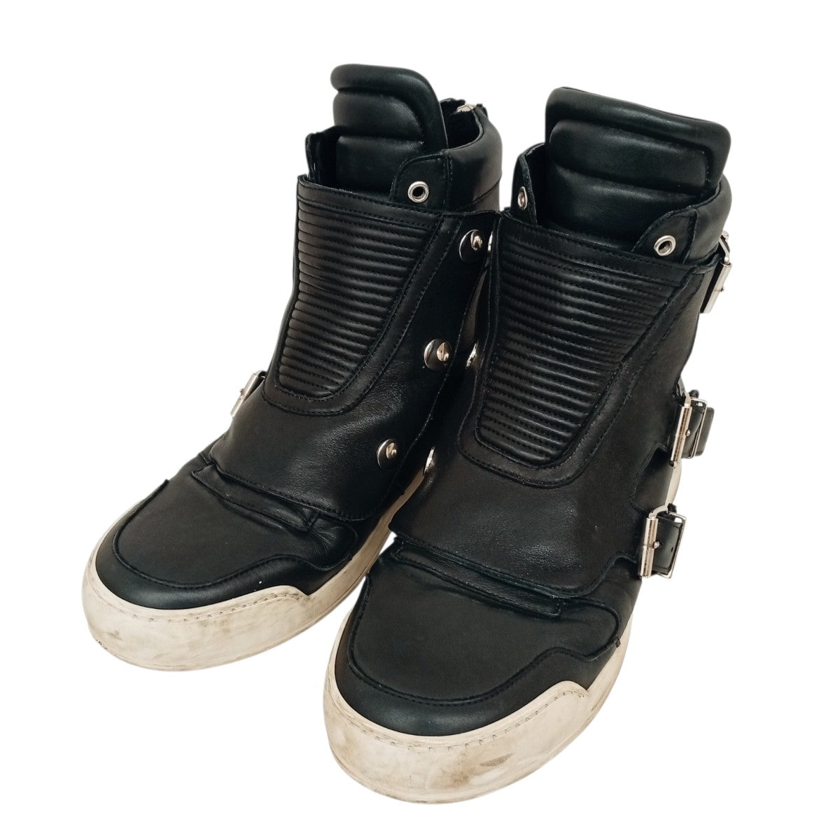 BALMAIN Quilted Biker High-Top SneakersレザースニーカーW6H T323 D591 古着・中古-1枚目のアイテム画像