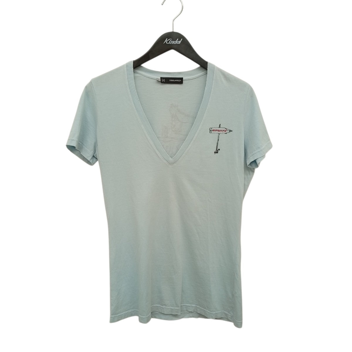 DSQUARED2 ダメージ加工 ディープVネックTシャツ 古着・中古-1枚目のアイテム画像