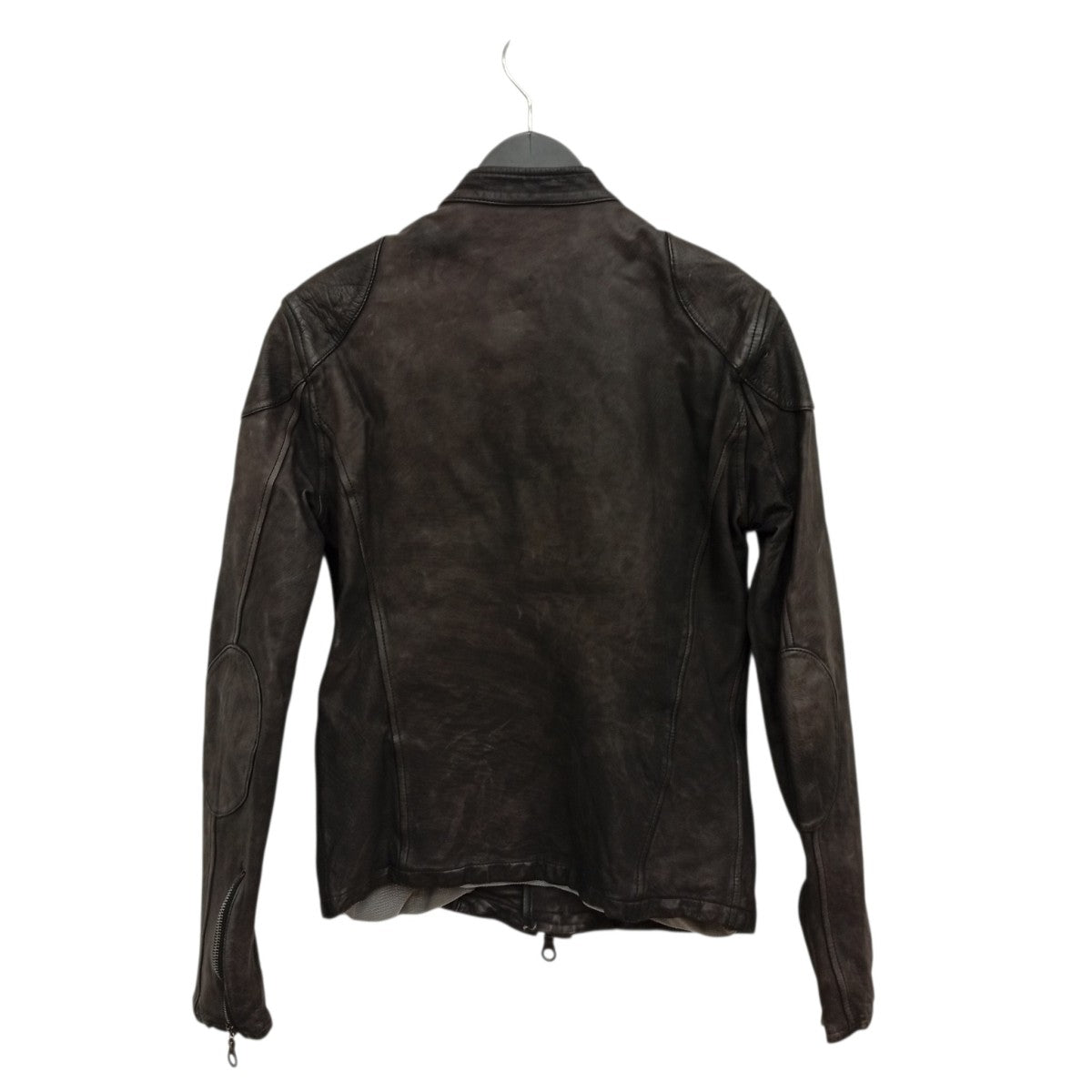ISAMU KATAYAMA BACKLASH カーフクロム製品染めカウハイドレザーセミダブルシングルライダースジャケット1087-01 古着・中古-2枚目のアイテム画像