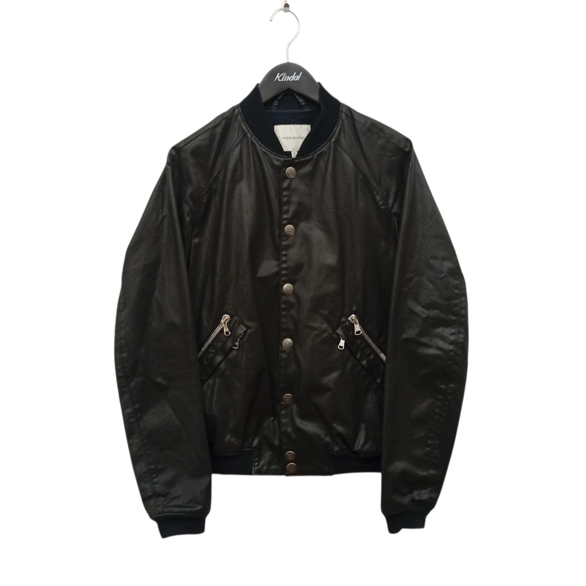 PIERRE BALMAIN 12FW Buttoned Waxed Black Bomber Jacketジャケット4M2930 古着・中古-1枚目のアイテム画像
