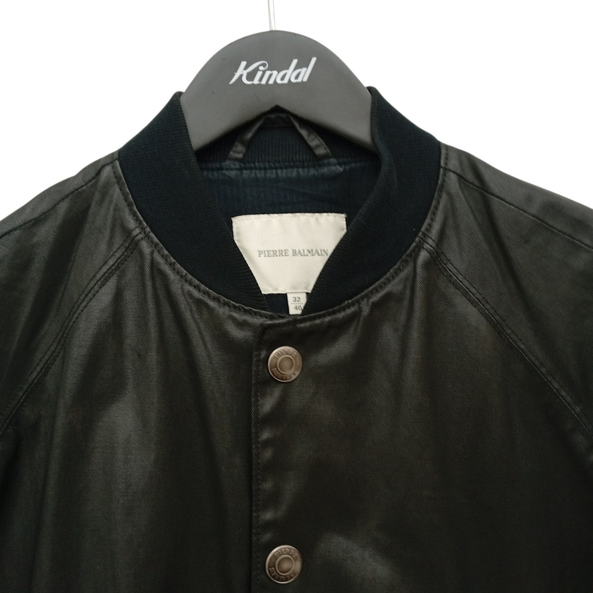 PIERRE BALMAIN 12FW Buttoned Waxed Black Bomber Jacketジャケット4M2930 古着・中古-3枚目のアイテム画像