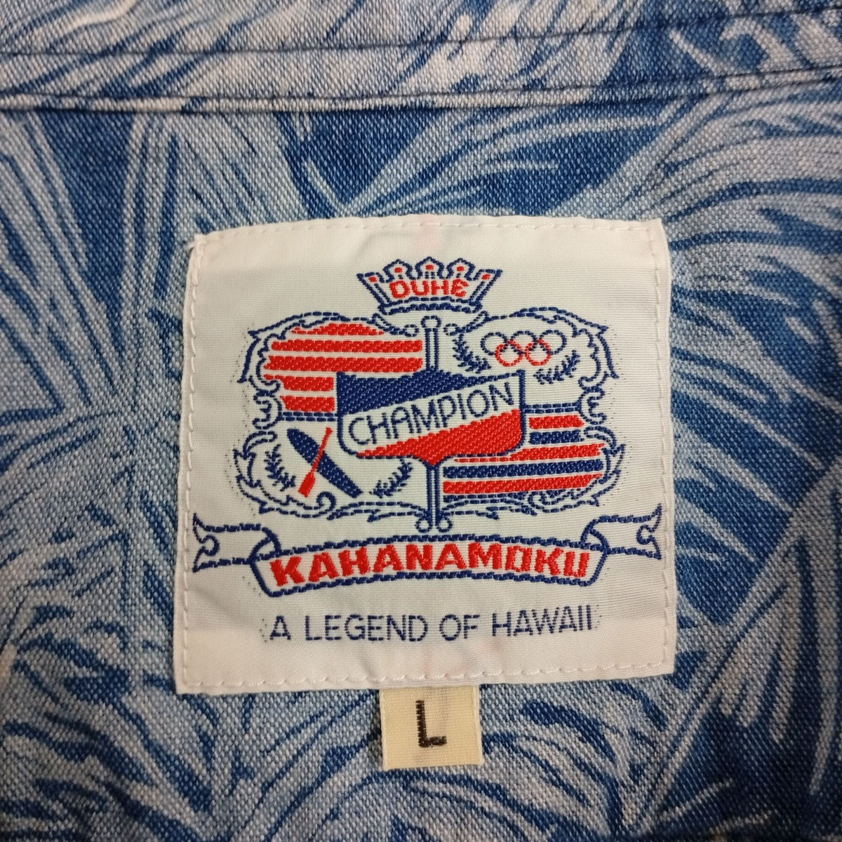 DUKE KAHANAMOKU INDIGO COTTON HAWAIIAN SHIRT COCONUT PALM ＆ DIAMONDHEADアロハシャツDK39046 古着・中古-3枚目のアイテム画像