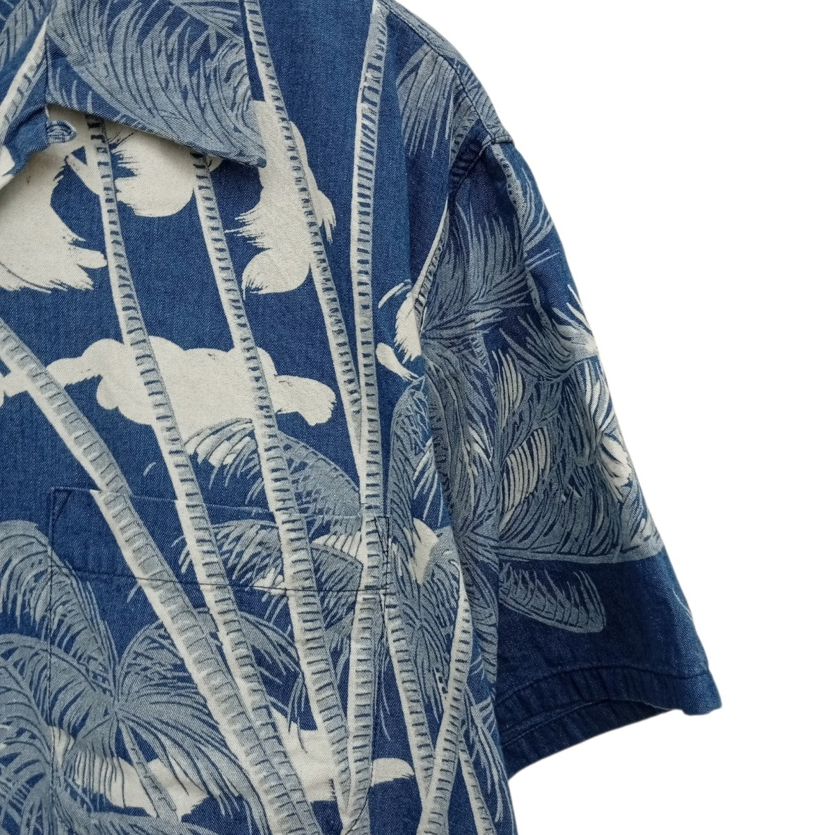 DUKE KAHANAMOKU INDIGO COTTON HAWAIIAN SHIRT COCONUT PALM ＆ DIAMONDHEADアロハシャツDK39046 古着・中古-6枚目のアイテム画像