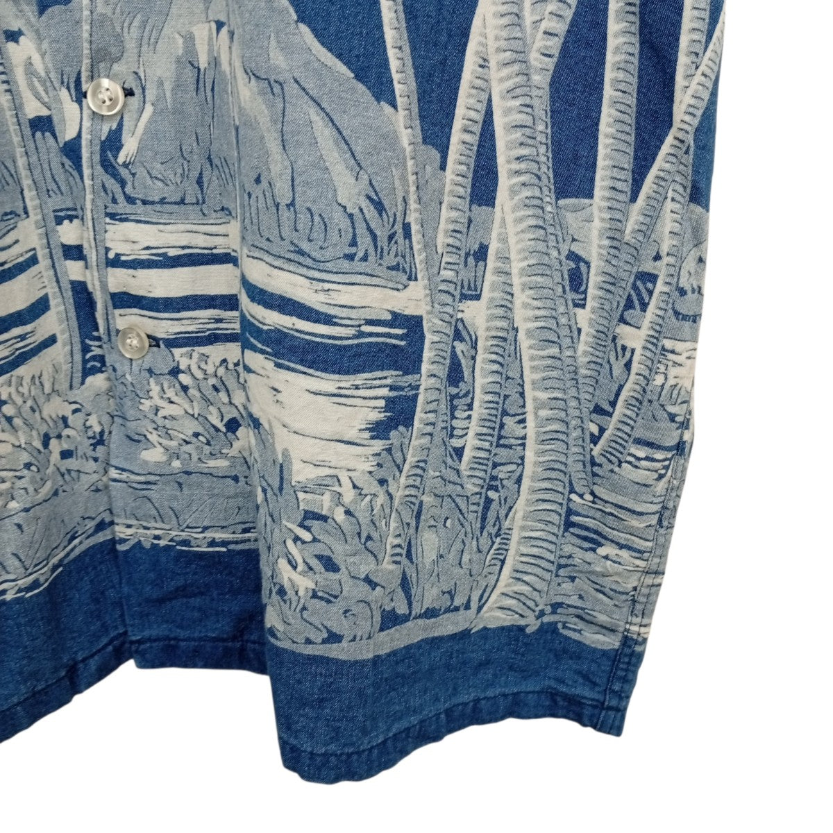 DUKE KAHANAMOKU INDIGO COTTON HAWAIIAN SHIRT COCONUT PALM ＆ DIAMONDHEADアロハシャツDK39046 古着・中古-7枚目のアイテム画像