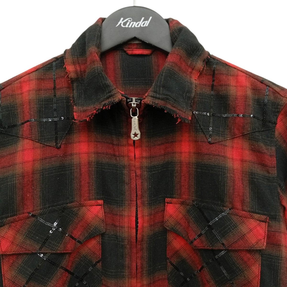 Spangle Ombre Check Zip-Up Shirt JacketチェックシャツジャケットMS2517
