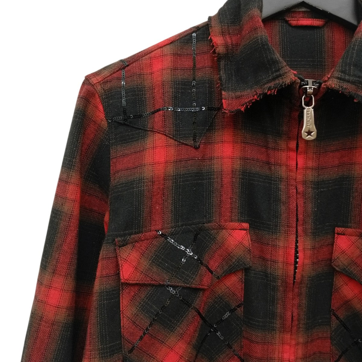 Spangle Ombre Check Zip-Up Shirt JacketチェックシャツジャケットMS2517