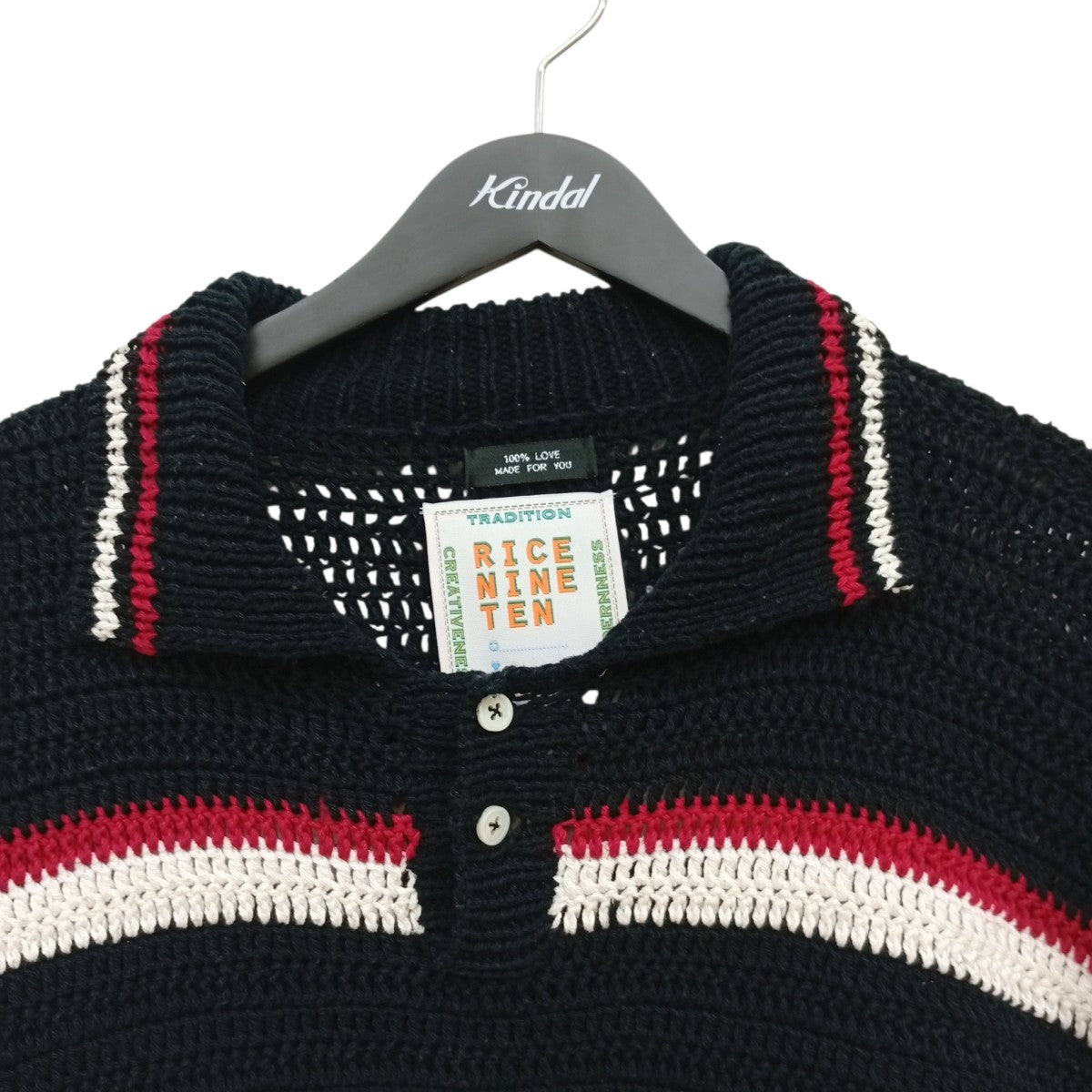 RICE NINE TEN Crochet Hand Knit Polo Shirtポロシャツ 古着・中古-5枚目のアイテム画像