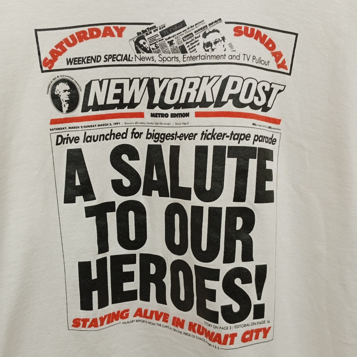 VINTAGE New York Post 90s a Salute To Our Heroes TeeTシャツ 古着・中古-5枚目のアイテム画像