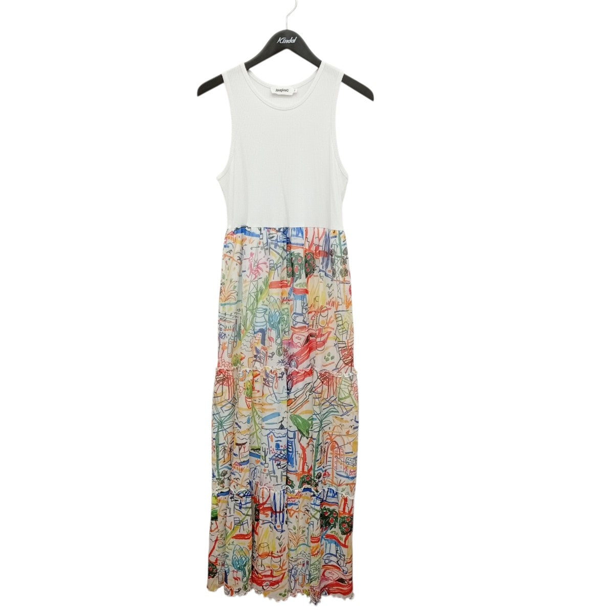 Desigual Quatro White Maxi Dress with Tulle Floaty Skirtワンピース23SWVK91