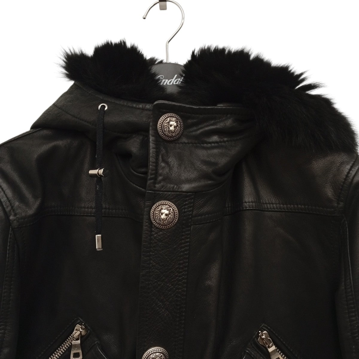 BALMAIN 15AWフォックスファーフーデットレザーライダースジャケットW5HC863D160F 古着・中古-5枚目のアイテム画像