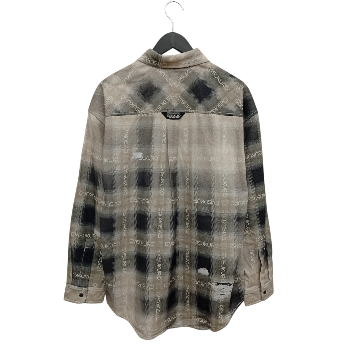 EVISU KURO ロゴ総柄ダメージ加工オーバーサイズチェック長袖シャツ2ESGNM5SL5009OSCT 古着・中古-2枚目のアイテム画像